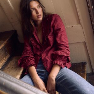 Broderie Ruffle Top-Ruby Red