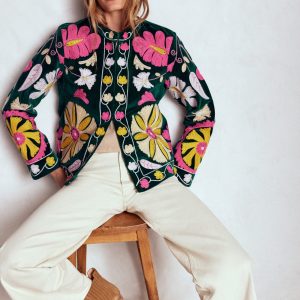 Embroidered Souvenir Jacket-Emerald Night Embroidery