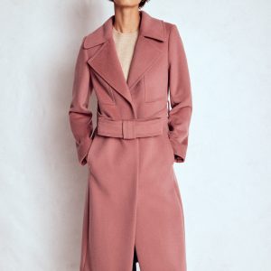 Bow Front Coat-Dusty Pink