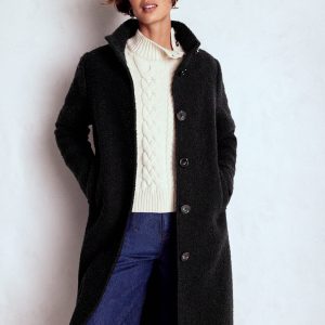 Funnel Neck Coat-Black