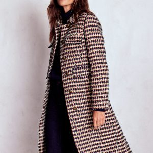 Pocket Detail Coat-Camel. Navy Red